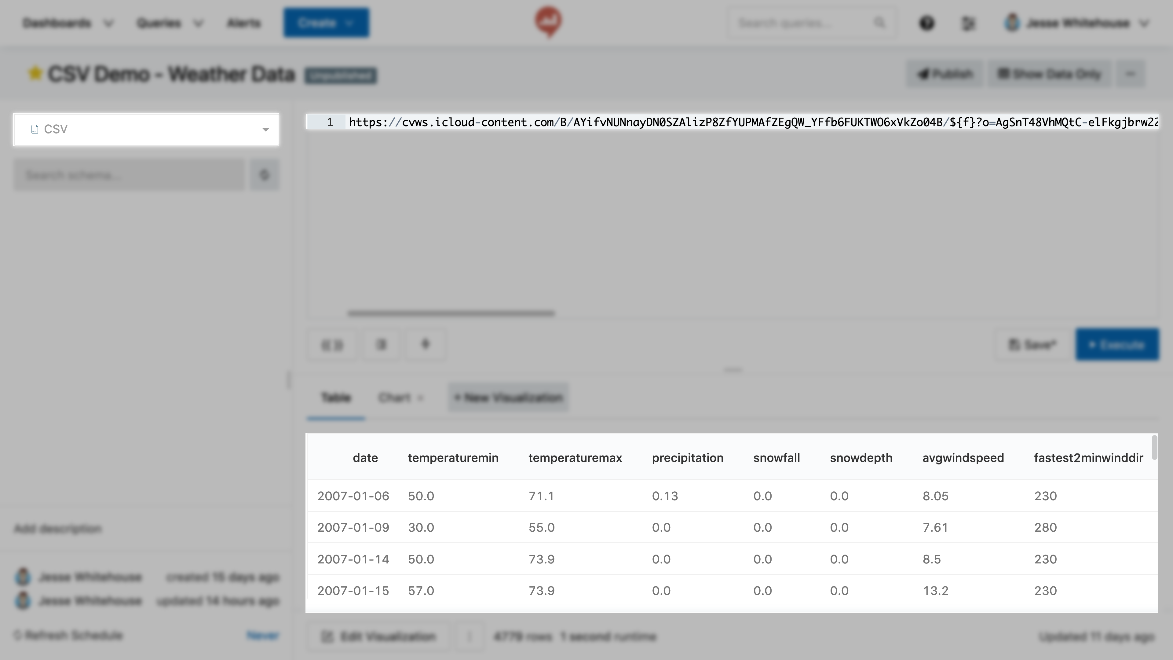 Screenshot of query screen with URL pasted
